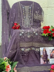 Elan Festive Chiffon Embroidered Salwar Kameez - Deep Purple