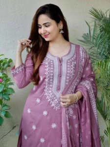 Diva's Dusty Lavender Embroidered Suit Set with Dupatta